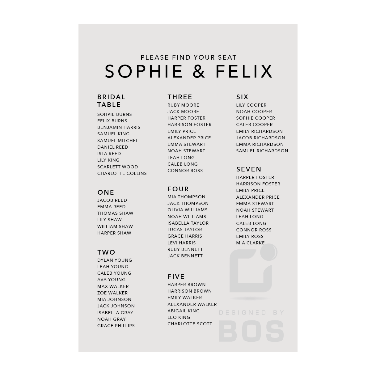 Sophie Seating Chart