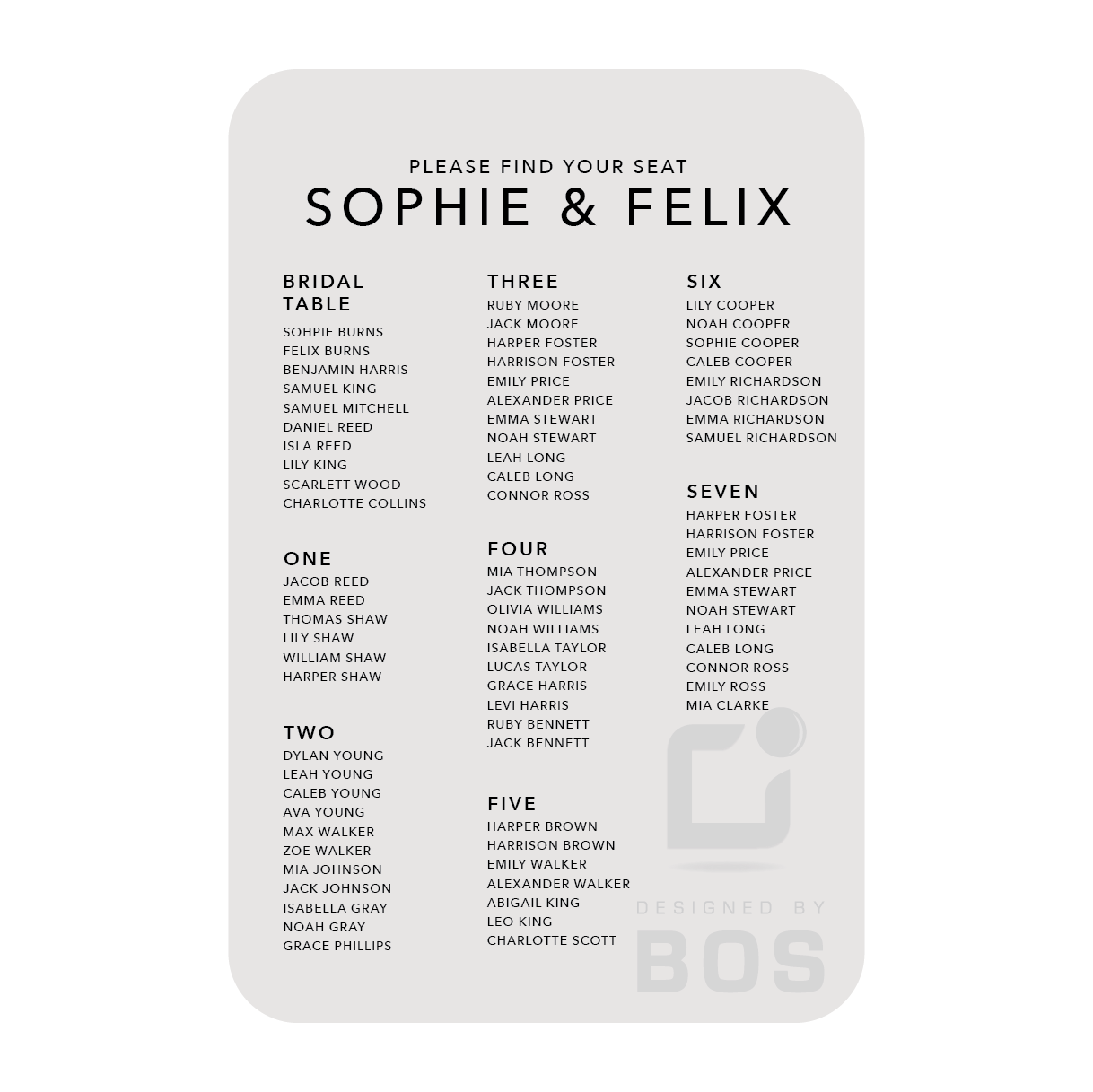 Sophie Seating Chart