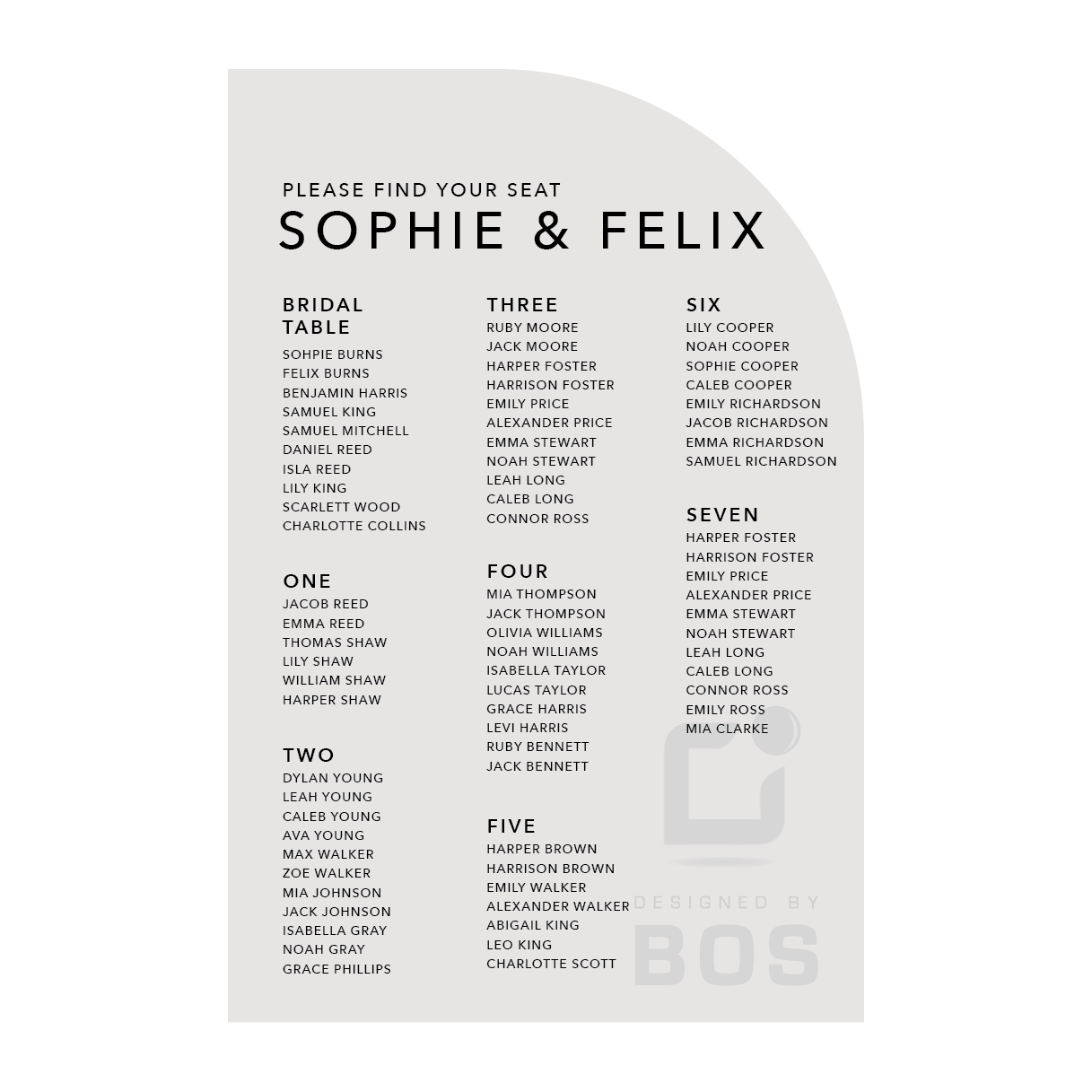Sophie Seating Chart