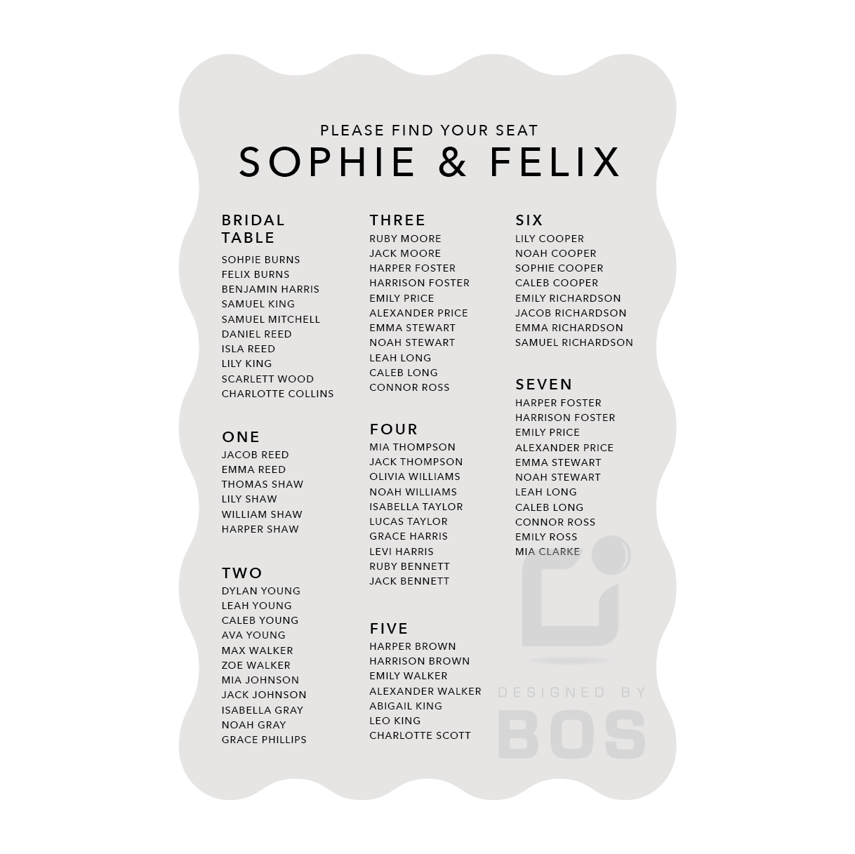 Sophie Seating Chart
