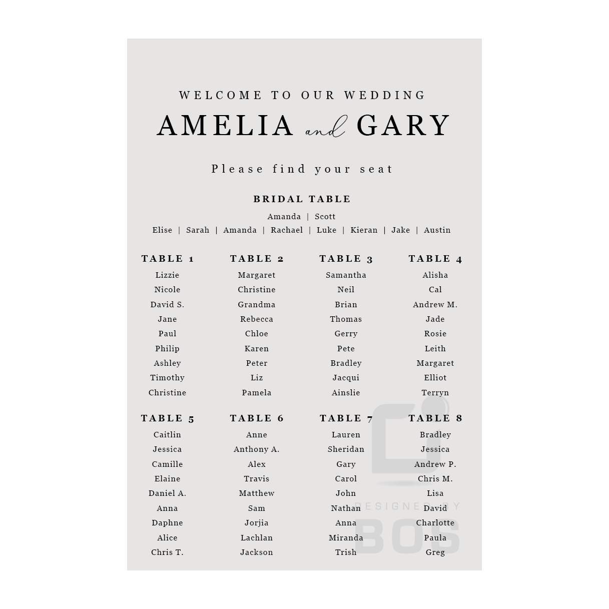Amelia Seating Chart