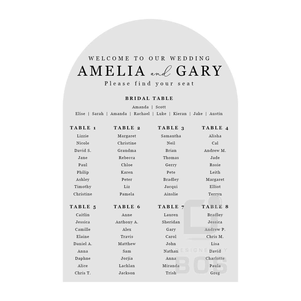 Amelia Seating Chart