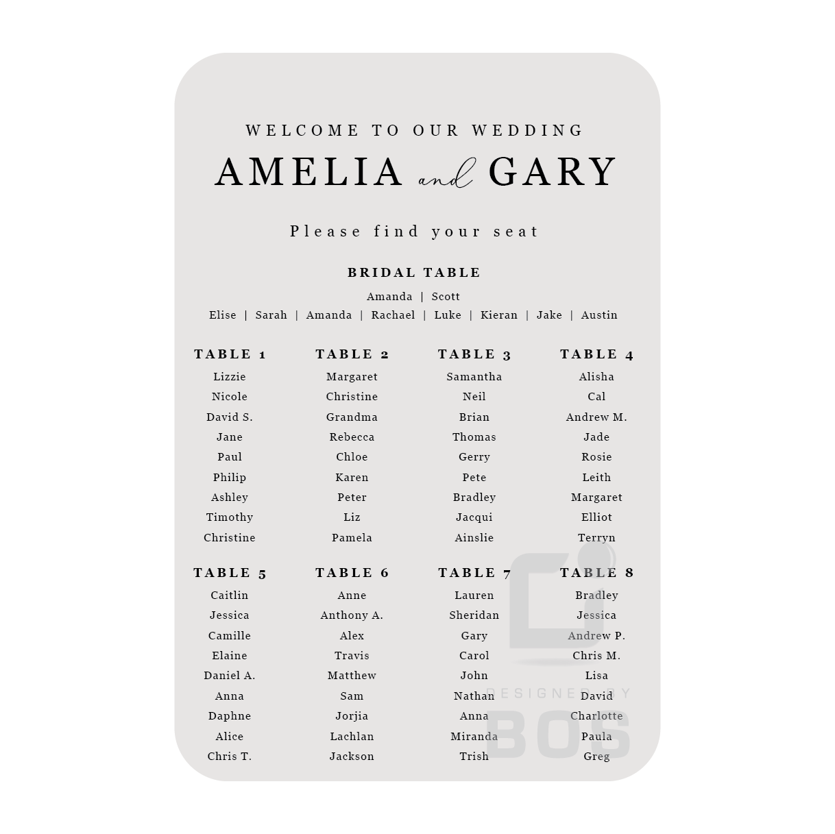 Amelia Seating Chart