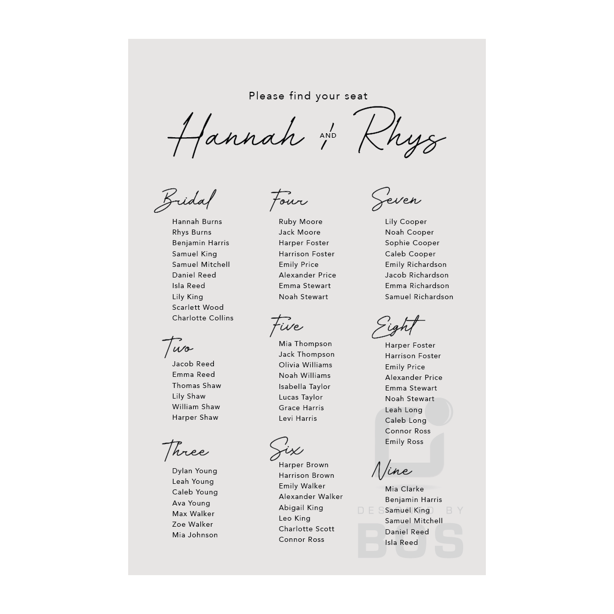 Hannah Seating Chart