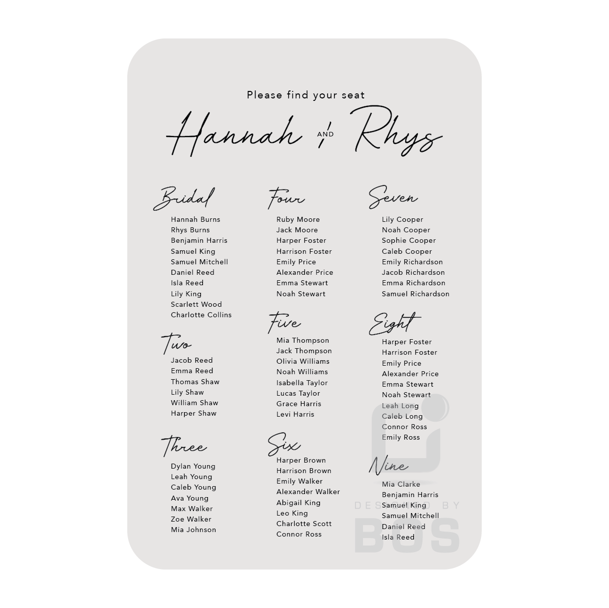 Hannah Seating Chart