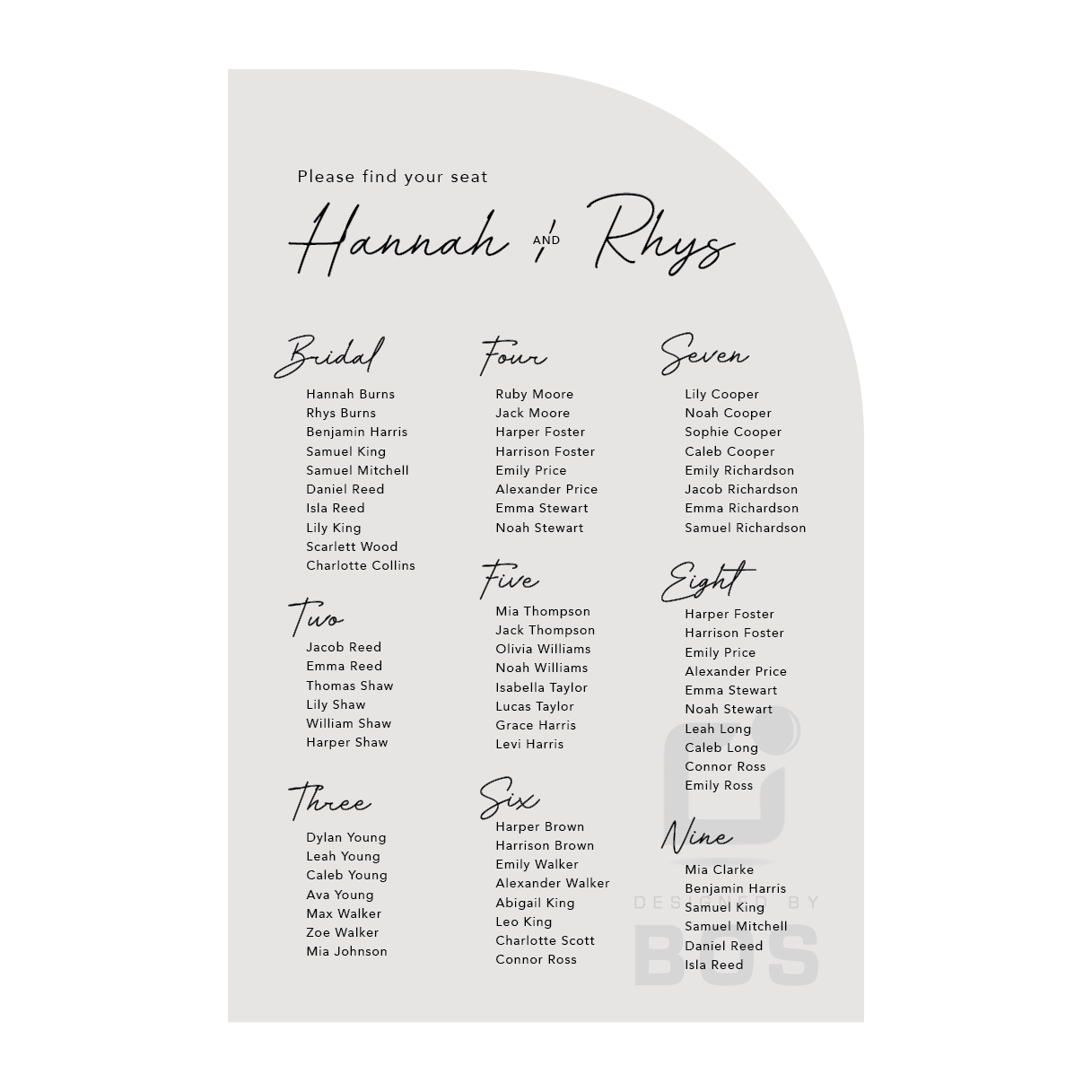 Hannah Seating Chart