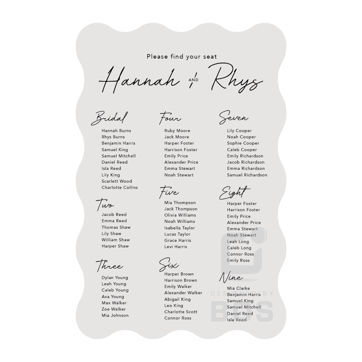Hannah Seating Chart
