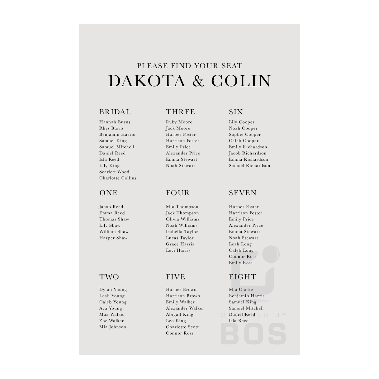 Dakota Seating Chart