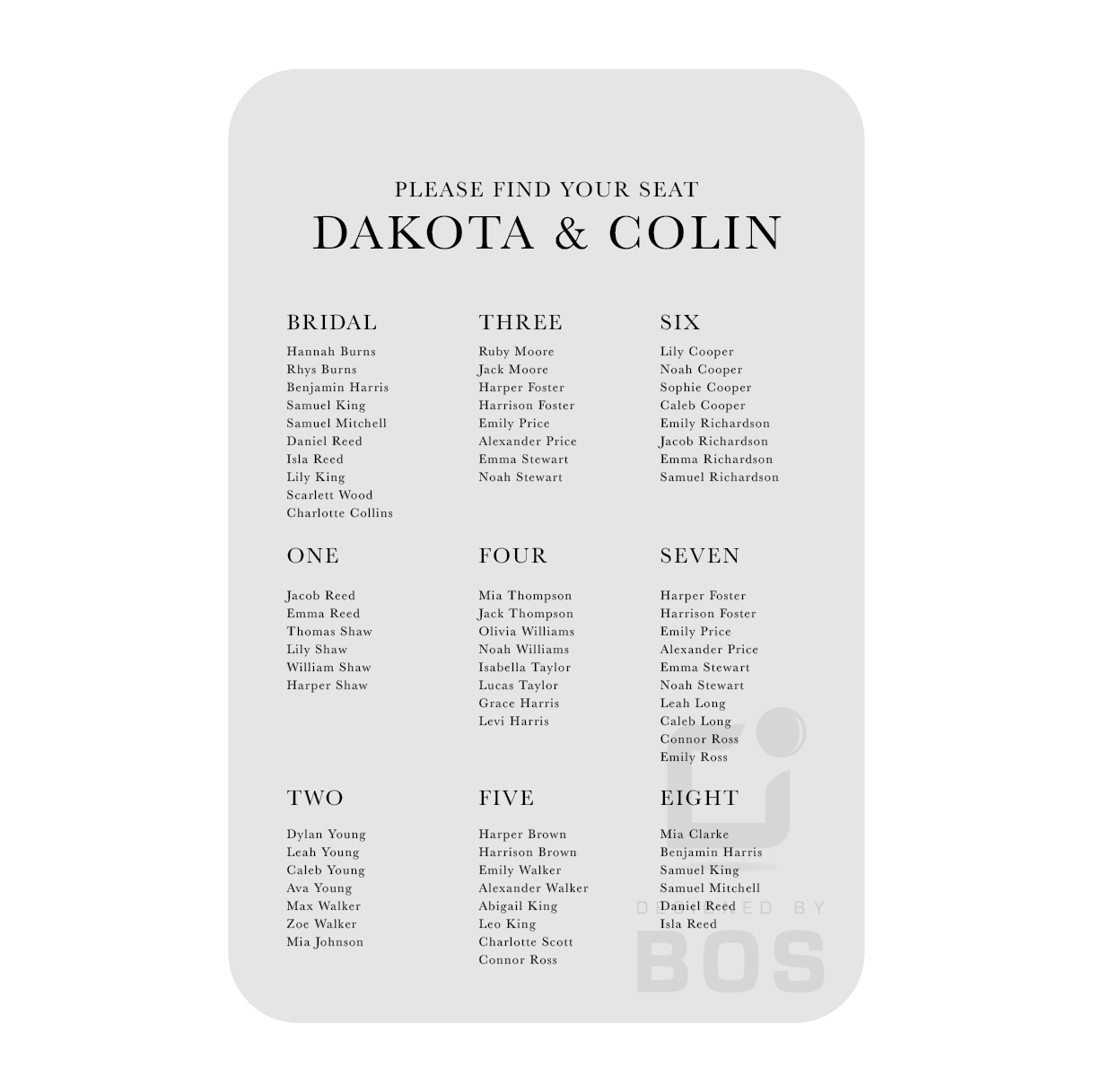 Dakota Seating Chart